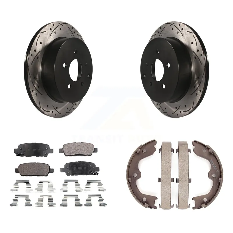 Special Offer Rear Disc Drilled & Slotted Rotors Semi-Metallic Pads Parking Shoes Kit For INFINITI FX35 KDF-101454