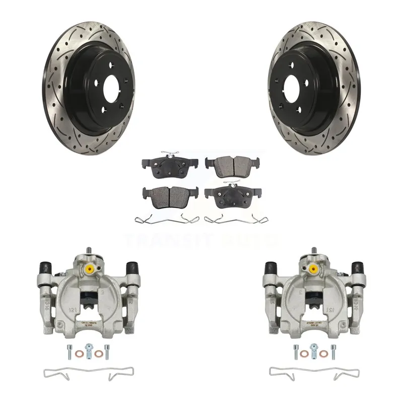 Authentic Rear Brake Caliper Drill Slot Rotors Semi-Metallic Pad Kit For Ford Edge Lincoln MKX MKZ KCD-100521P